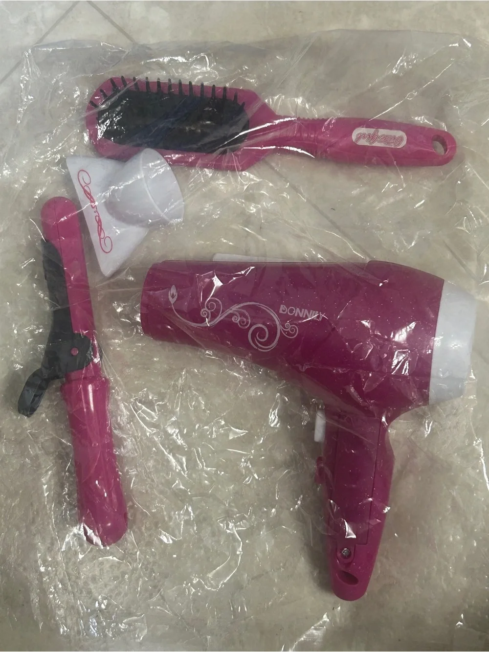 Pink Kids Hair Styling Set with Brush, hair dryer, & Curling Iron